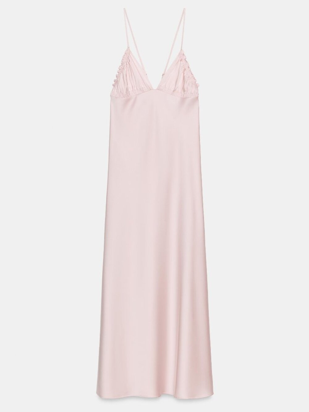 Zara Ruched Satin Effect Midi Dress in Powder Pink Size Large NWT